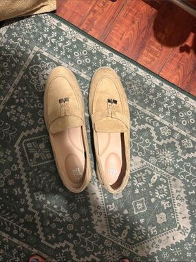 Time and Tru Beige Suede Slip-On Loafers with Metal Accent